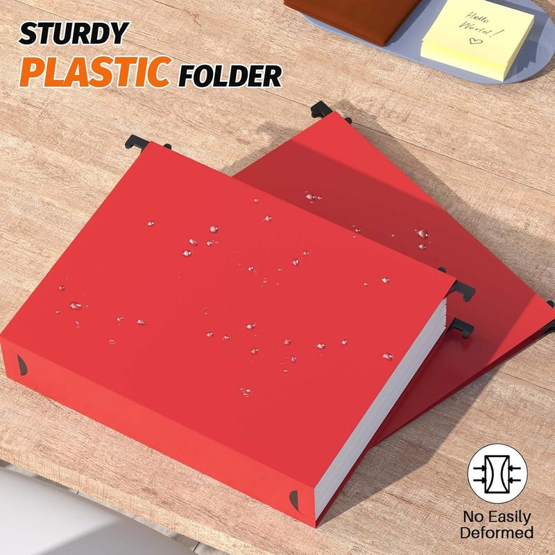 SHUTEX Extra Capacity Plastic Hanging File Folders,12 Pack Reinforced Hang Folders,Heavy Duty 2 Inch Expansion,Plastic Filing Cabinet Folders,Letter Size,for Bulk Files, Medical Charts,Red - Image 2
